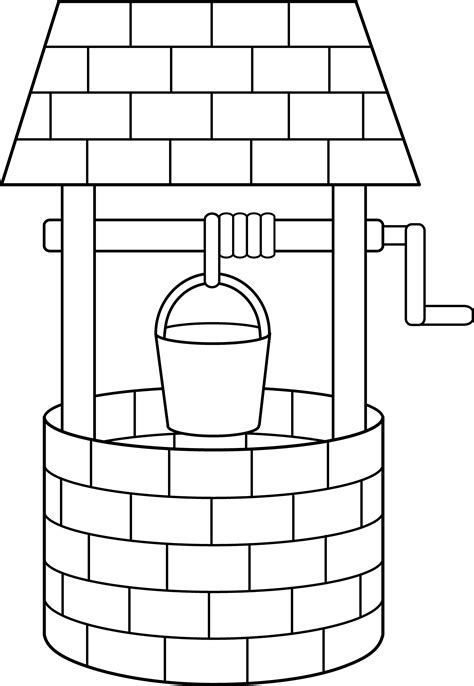 Wishing Well Line Art - Free Clip Art