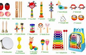 Image result for Kids Musical Instruments, 33Pcs 18 Types Wooden Percussion Instruments Tambourine Xylophone Toys For Kids Children, Preschool Education Early