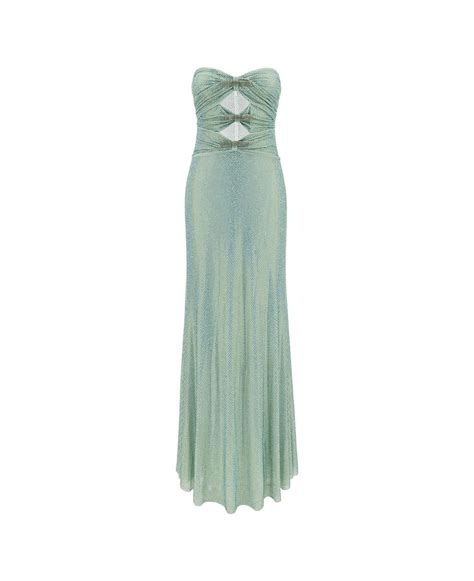 self-portrait Maxi Green Dress With Cut-out And All-over Rhinestones In ...