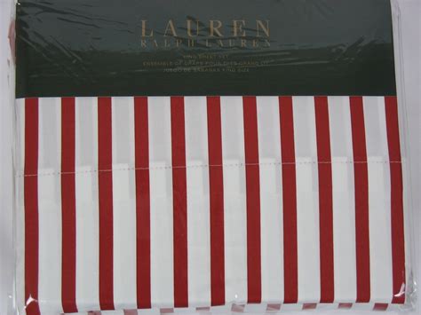 Ralph Lauren Red White Stripe sheet set. Purchase from Home Goods $39. ...