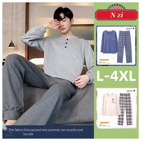 Plus size Sleepwear Cotton Pyjamas Men Long sleeves Pajamas Set Winter ...