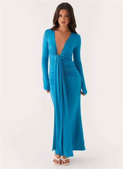 Miesha Long Sleeve Maxi Dress - Blue - Peppermayo UK