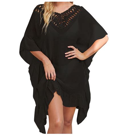 TMOYZQ Womens Plus Size Chiffon Ruffle Hem Boho Swimsuit Coverup ...