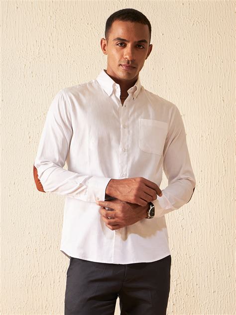 White: Full Sleeves Elbow Patch Formal Shirt – Dennison Fashion India