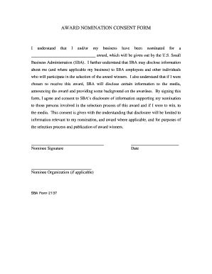 Fillable Online archive sba Award Nomination Consent Form - SBA - Small ...