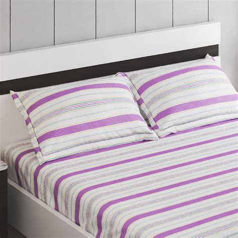 Buy Grandeur Cotton 200TC Striped 3Pcs King Fitted Bedsheet Set from ...