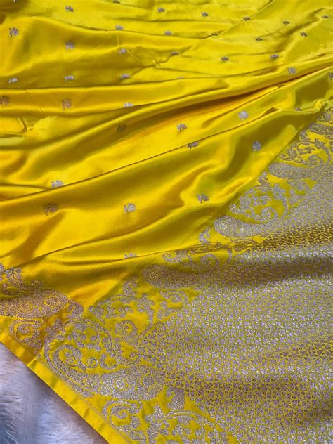Haldi Special Bright Yellow Mashru Katan Silk Contemporary Weave Banar