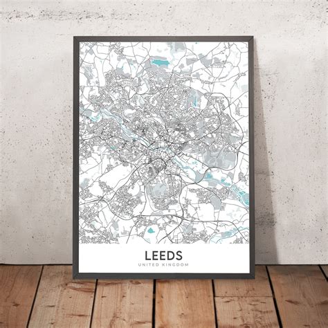 Modern City Map of Leeds, UK: City Centre, Art Gallery, Town Hall, Kir – The Unique Maps Co.