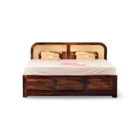 Ranger Solid Wood Cane Bed | Rattan-Wicker Bed With Storage