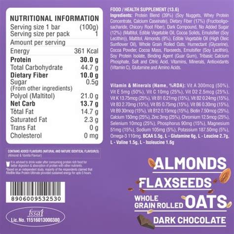 RiteBite Ultimate Choco Almond 30g Protein Bar Box Price in India - Buy ...