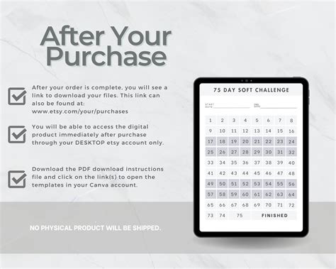 75 Soft Day Challenge Template INSTANT DOWNLOAD Habit Tracker Editable Canva Template Weight ...