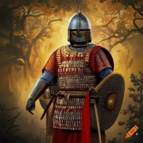 Byzantine soldiers marching in a forest on Craiyon