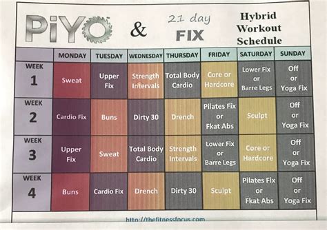 Piyo & 21 Day Fix Hybrid Calendar