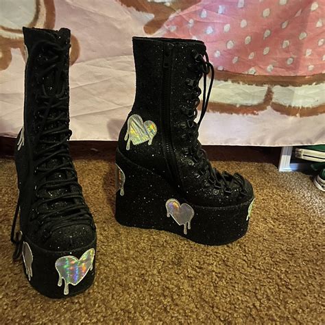 Club Exx dolls kill platform glitter traitor boots... - Depop