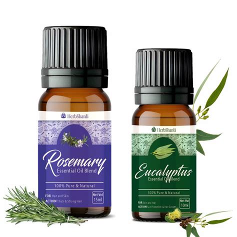 HerbShanti Rosemary 15ML & Eucalyptus 10ML Essential Oil Combo Premium ...
