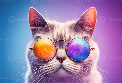 illustration of closeup portrait of funny cat wearing sunglasses ...