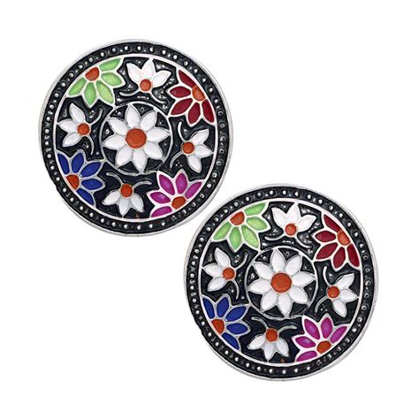 Mahi Black Meenakari Work Enamelled Floral Design Round Shaped Dangler ...