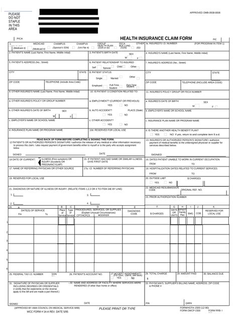 Health Insurance Claim Form - Blank Fillable Template | Fill Out, Print ...