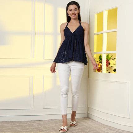 Elegant and Eco-Friendly: Lady Baazar's Breezy Cotton Schiffli Top