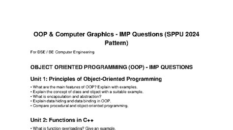 SPPU OOP & CG Important Questions for 2024 Exam - Studocu