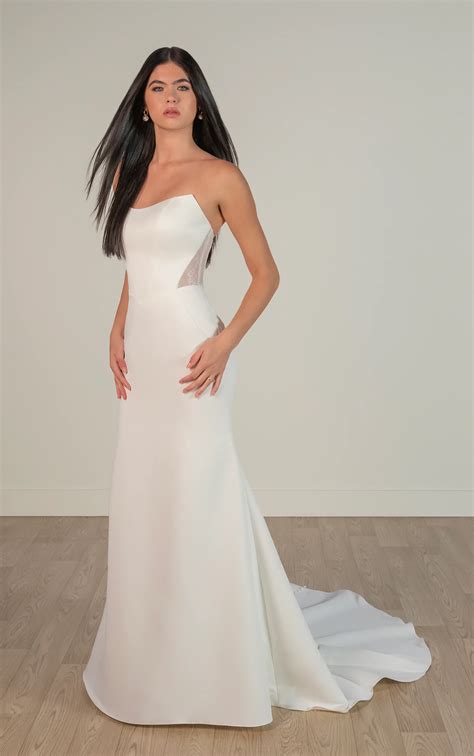 Sleek Strapless Column Wedding Dress with Tie-Up Back