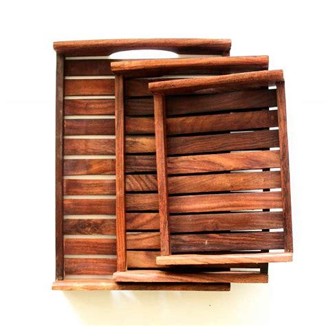 Wood Bazaar Wooden Serving Trays/Sheesham Wood Trays Set of 3 (sheesham ...