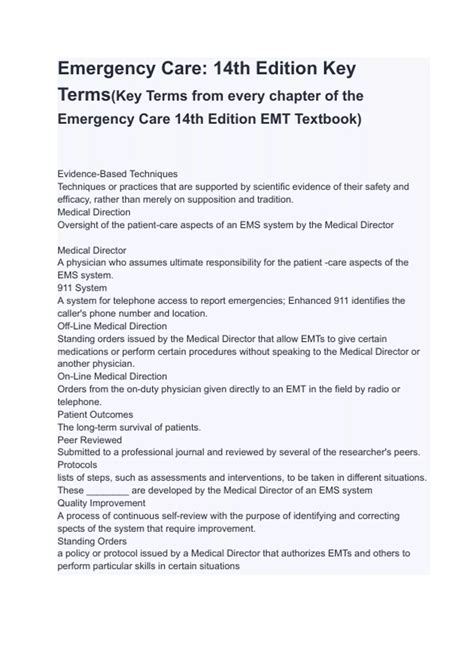 Emergency Care: 14th Edition Key Terms(Key Terms from every chapter of ...