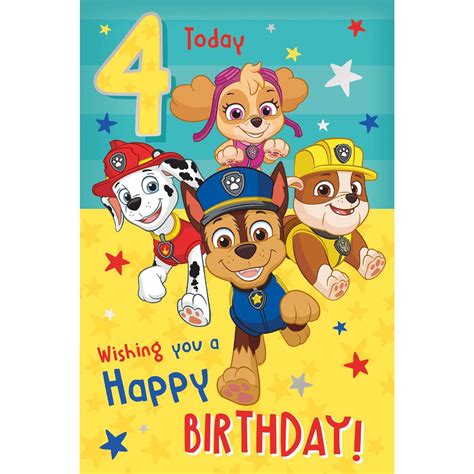 Paw Patrol Birthday Card Age 4, Officially Licensed Product | Paw ...