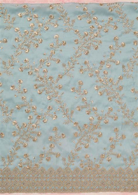 Buy Sky Blue Zardozi (Silver) Semi Crepe Unstitched Salwar Suit - Koskii