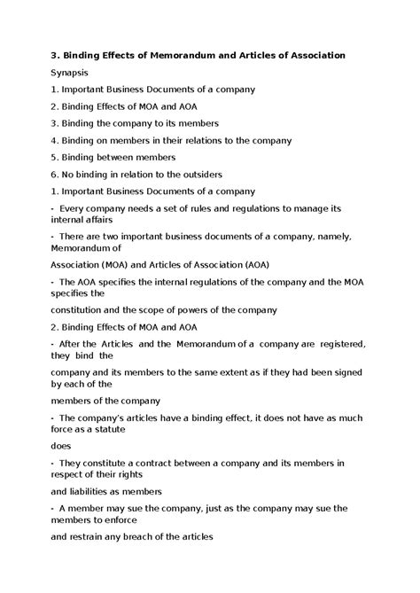 Binding Effects of MOA & AOA: IPR Notes for 3yr LLB Students - Studocu