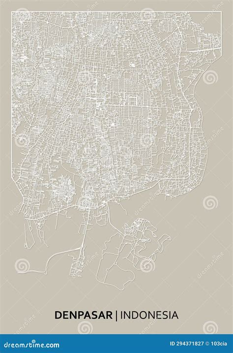 Denpasar (Bali, Indonesia) Street Map Outline for Poster, Paper Cutting. Stock Vector ...