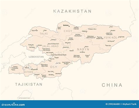 Kyrgyzstan - Detailed Map with Administrative Divisions Country Stock ...