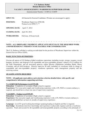 Fillable Online photos state WAREHOUSE SUPERVISOR FSN-08 - photos state ...