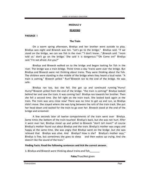 Reading skills 1 st sem Transaction - MODULE V PASSAGE I READING The ...