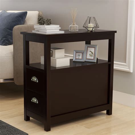 Narrow Sided End Table with Drawers and Flip Top - On Sale - Bed Bath ...