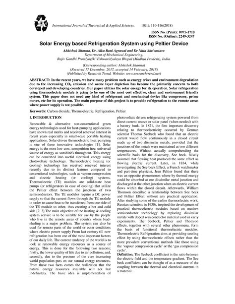 Solar Energy based Refrigeration System using Peltier Device 18 ABHISHEK.pdf