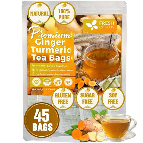 Amazon.com : FreshDrinkUS, Premium 45 Ginger Turmeric Tea Bags, 100% ...