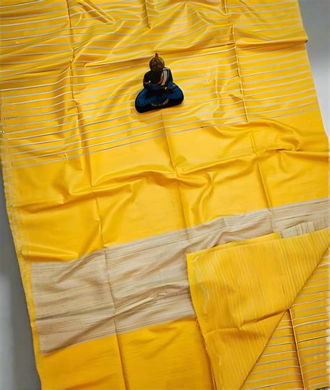 Yellow Striped Tussar Ghicha Silk Saree - Cheerful & Traditional ...