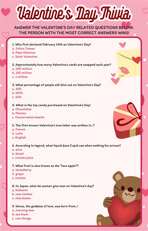 Valentines Day Trivia Questions And Answers Printable | Calendar Hexagon