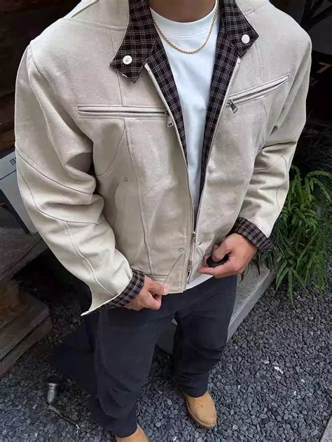 Khaki Retro Harrington Denim Workwear Jacket for Men – Miss Merylin