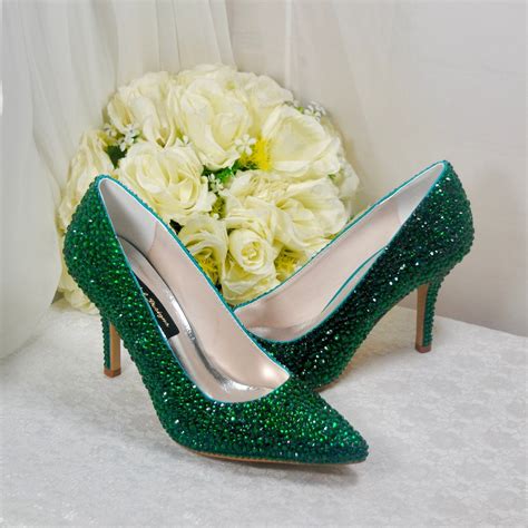 Emerald Green Crystal Bridal Shoes: Handmade Rhinestone Heels - Etsy