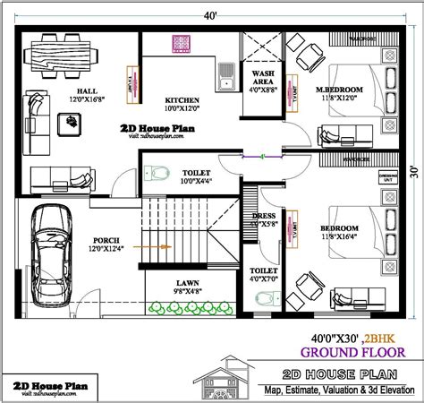 40 30 House Plan | Best 40 Feet By 30 Feet House Plans 2bhk