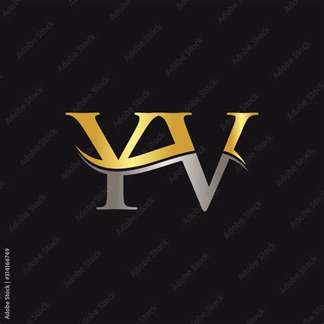 Initial Gold and Silver YV Letter Linked Logo with Black Background ...