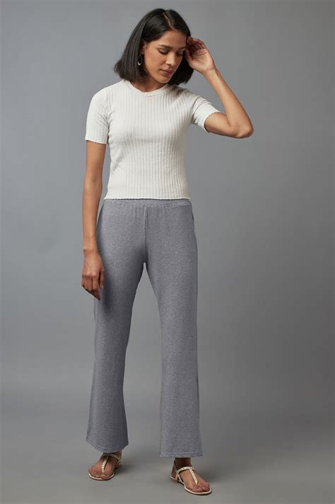 Buy Grey Solid Flared Cotton Pants With Slip On Closure Online for ...