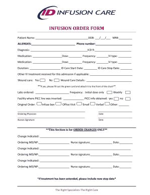 Infusion Order Form - Fill Out, Sign & Share Online | pdfFiller
