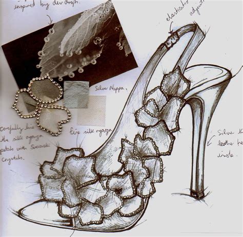 Fashion Sketchbook - footwear design drawing & fabric swatches; shoe sketch; fashion design ...