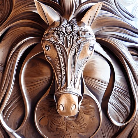 Sculpture en relief en bois représentant une tête de cheval brillante ...
