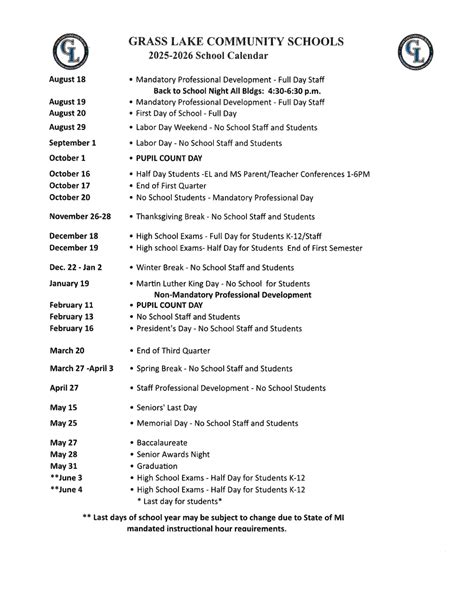 GRASS LAKE COMMUNITY SCHOOL MI Calendar 25-26 Revised [pdf] - EduCounty