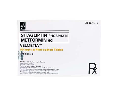 TGP Sitagliptin Phosphate Metformin HCI Velmetia 50mg/ 1g 28 Tablets