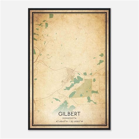 Vintage Gilbert Minnesota Map Poster, Gilbert MN City Road Wall Art ...